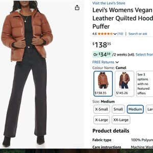 Levi's Womens Vegan Leather Quilted Hooded Puffer Size XL - used like new